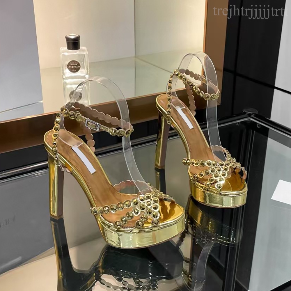 Womens Chunky Heel Waterproof Platform Sandals Genuine Leather Rhinestones Ankle Strap Open Toe Party Evening Shoes Luxury designer high heels