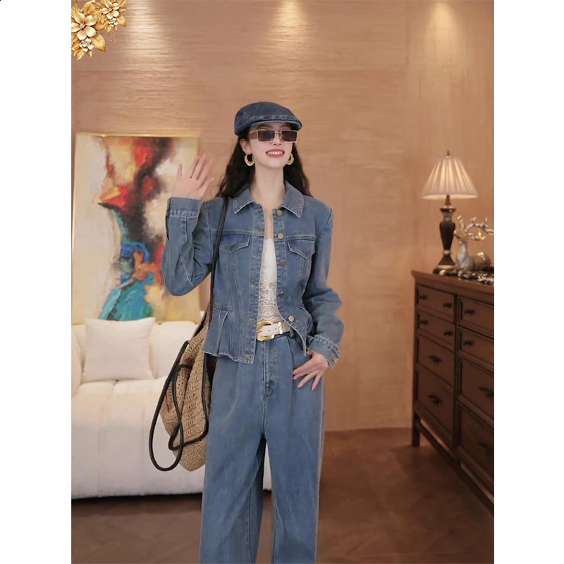 Long Sleeve Jeans Jacket Women Vintage Stitching Clothing Fashion Casual Streetwear Ruffles Chaquetas De Mujer 210520