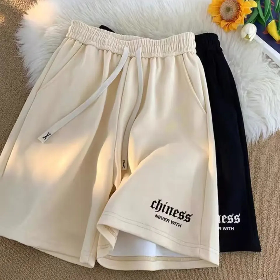 Floral print sports shorts for mens summer loose straight leg casual pants trend onepiece quarter 250312