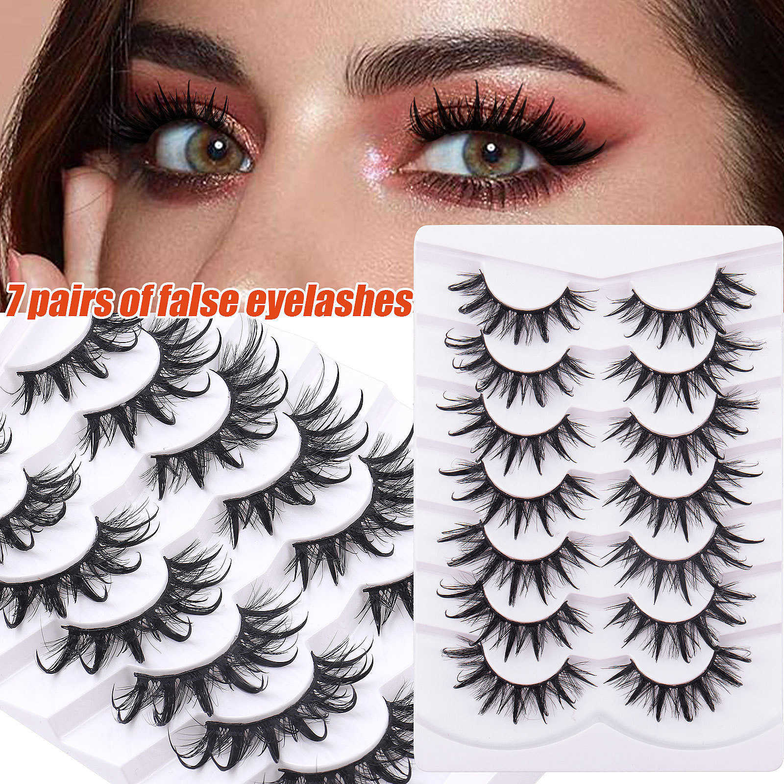 New product 7 pairs of fake eyelashes with thick exaggerated curls simulated eyelashes and grafting eyelashes W250324