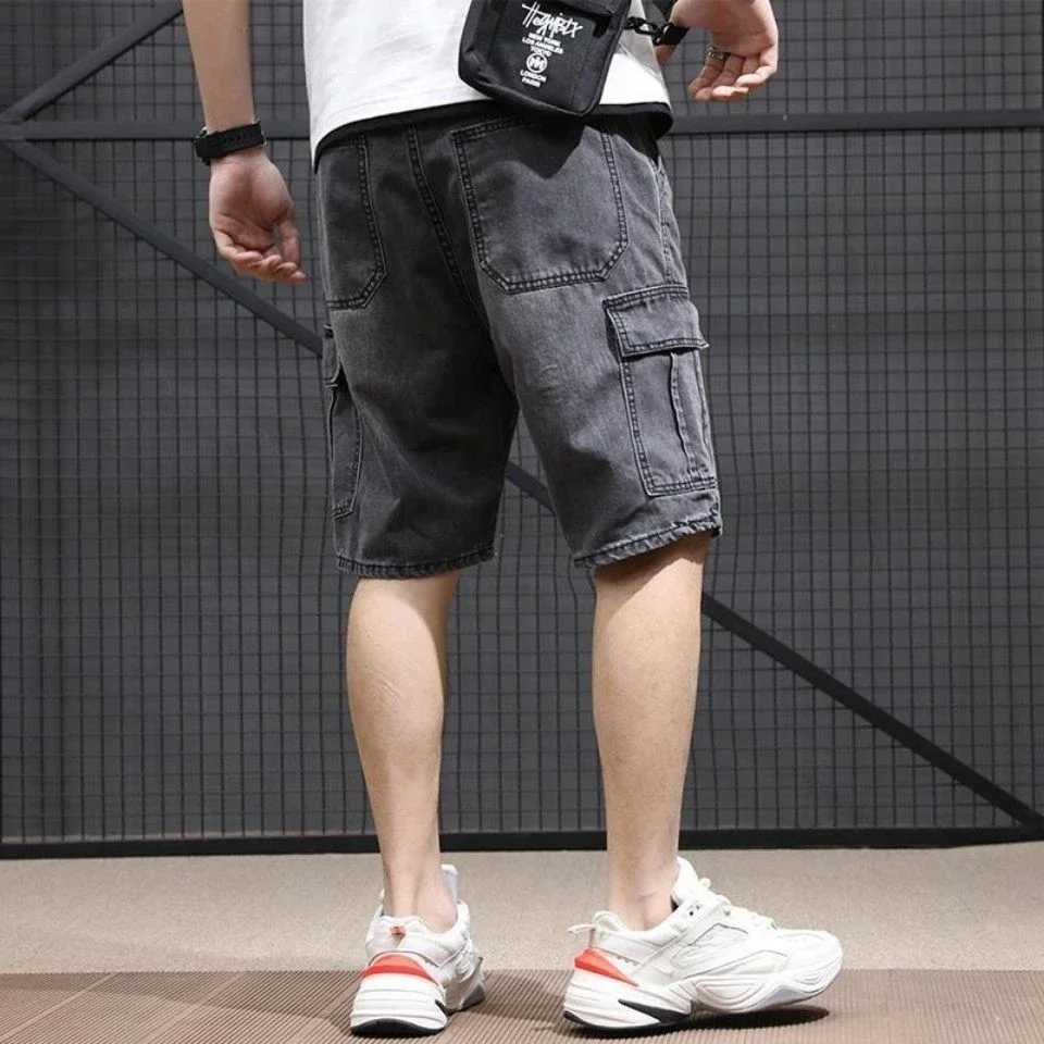 Mens Denim Shorts Black Gray Cargo Short Jeans Pants for Men with Pockets Popular Buttons Vintage Trend 2024 Comfortable Thin T250603