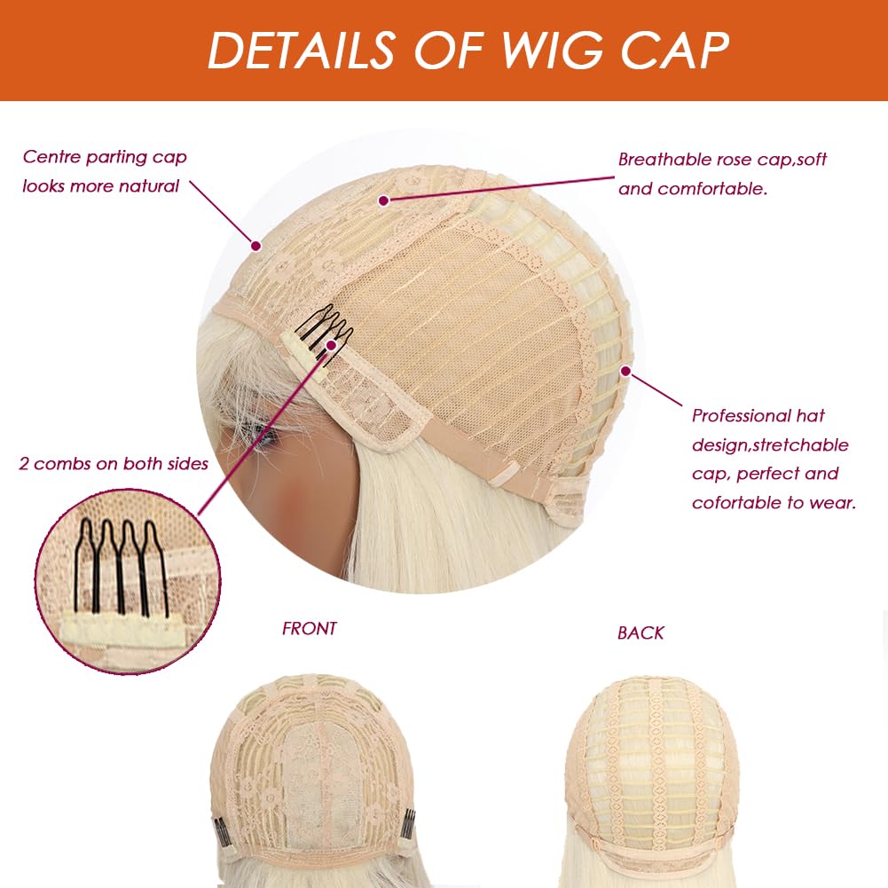 Short Blonde Bob Wigs with Bangs,Short Straight Bob Blond Wigs for Women Hair Bob Cut Wig Shoulder Length Wig,Natural Looking Cosplay Daily Party Wig 