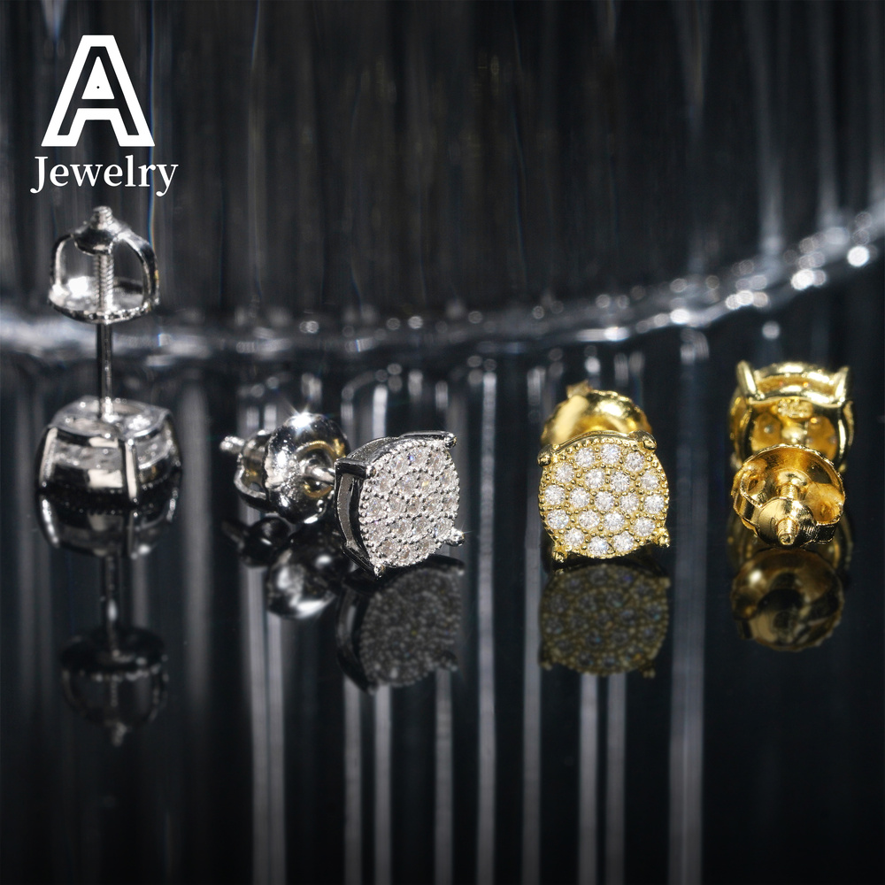 Fashion Screw Back Moissanite Earrings 925 Sterling Silver Hip Hop Jewelry Pass Diamond Tester Fashion Ear Studs