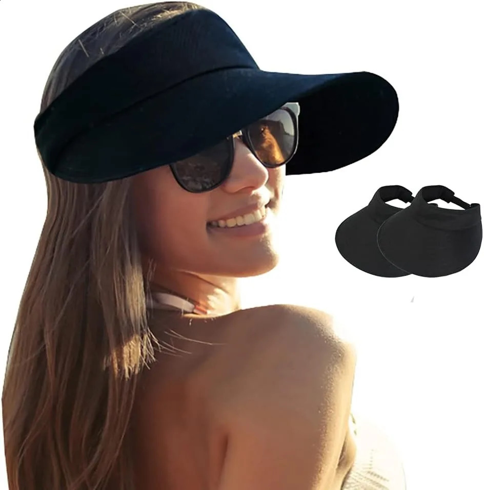 2PCS Wide Brim Sun Visor Hat Women Large UV Protective Golf Beach Cap Korea 250322