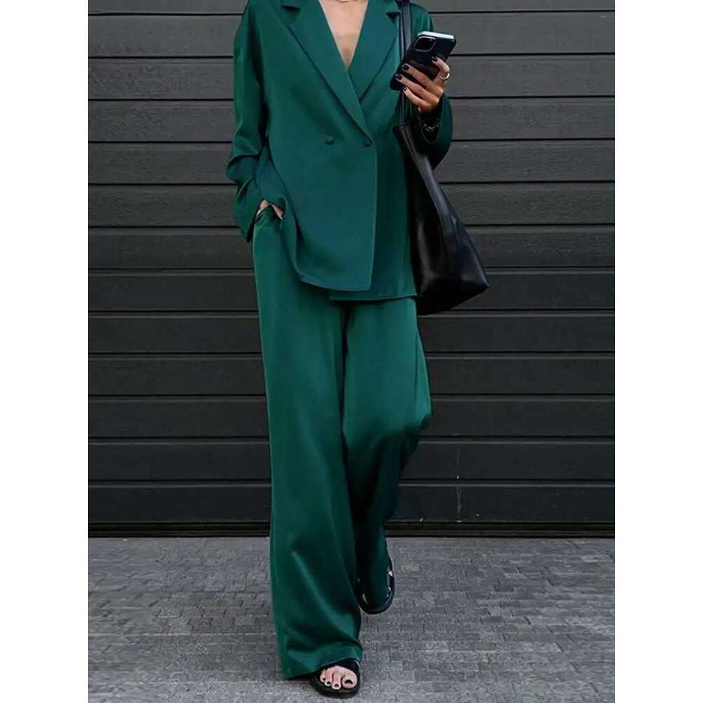 Fashion Women Loose Sets Long Sleeve Shirts Wide Leg Pants Oversized Office Lady Outfits Tracksuit Streetwears