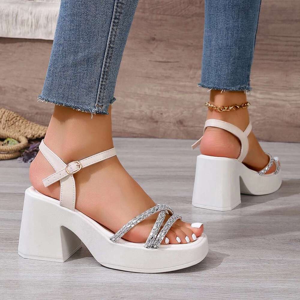 Women Fashion Simple Versatile Shiny Slimmer Thick Sole on The Beach Women's Sandals Shoes Size 35-42