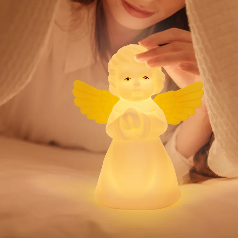 Cute angel night light silicone USB charging touch sensor RGB sleep light baby birthday gift bedside lamp 250324