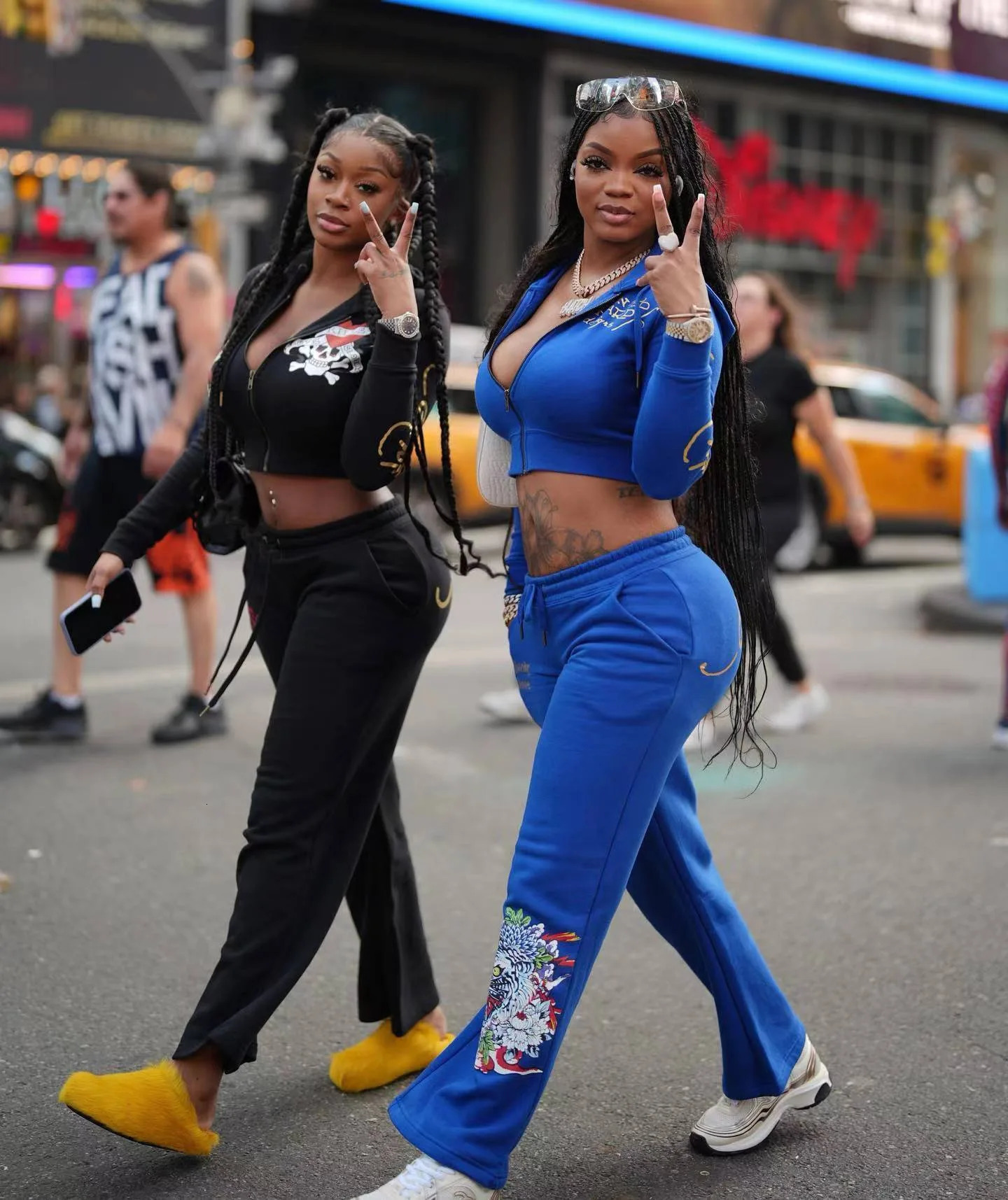 Trendy Street Skull Love Print Basic Zipper Short Cardigan High Waist Straight Trousers Two piece Set for Women 250324