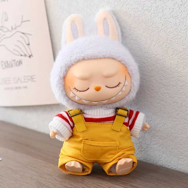 17cm Labubu Premium printed vest jumpsuit fashionable windproof knit striped set cute fisherman hat doll accessoryXJ250324