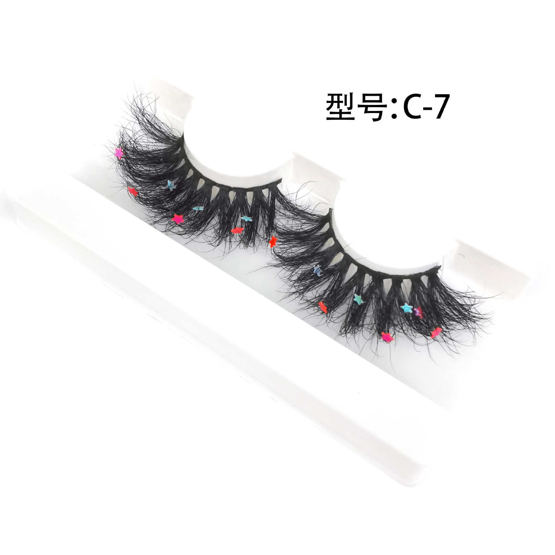 Color 3D false eyelashes Christmas makeup stage makeup glitter powder sequins thick exaggerated mink eyelashes W250324