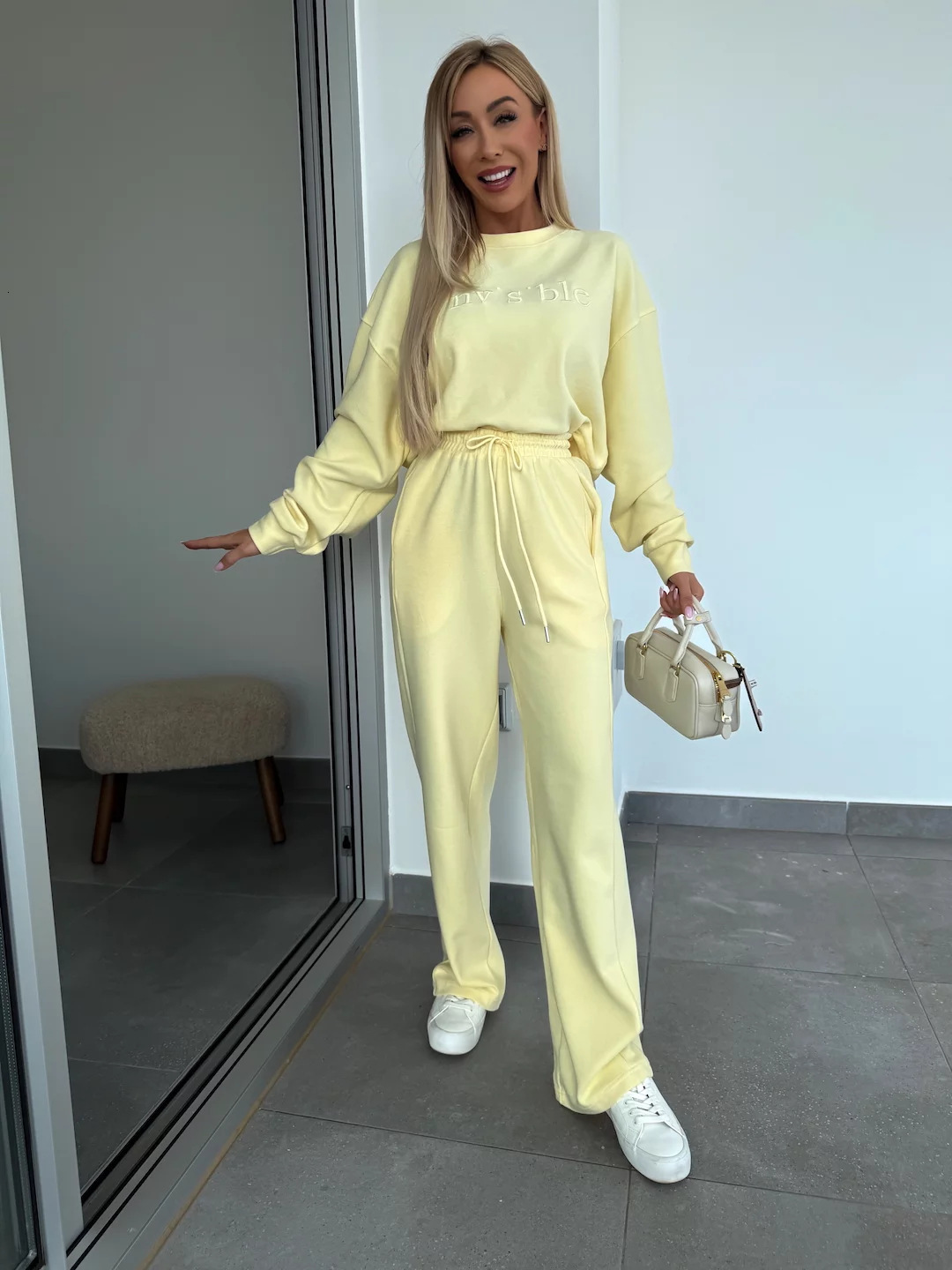 2025 Spring New Solid Color Round Neck Long Sleeve Letter Embroidered Hoodie Strap Pants Two Piece Set