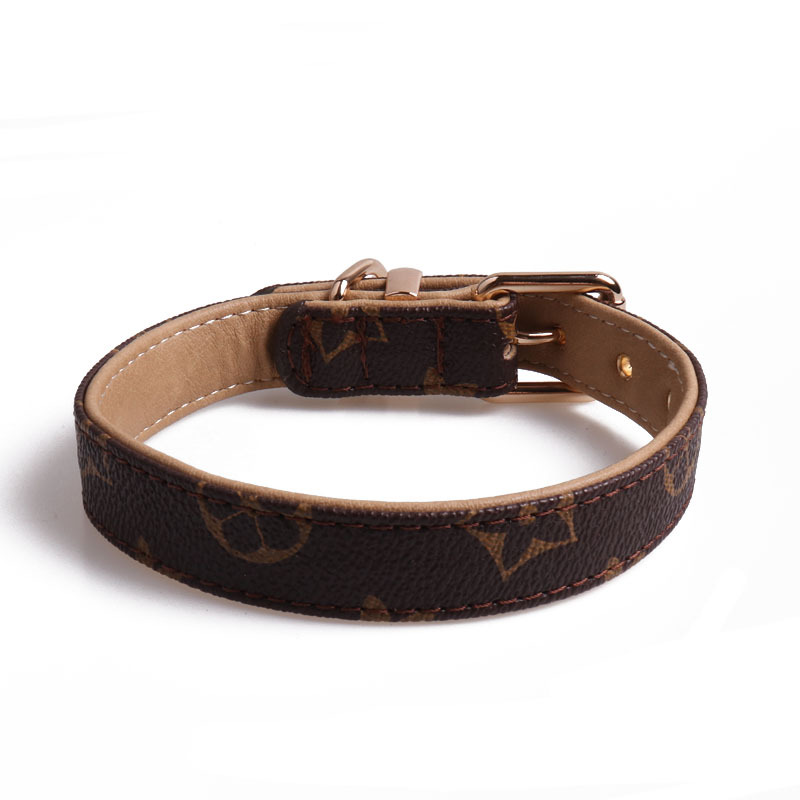 Classic Print Leather Dog Collar for Small Medium Dogs, Soft Padded Dog Leather Collar with luxury Gold Buckle, Durable Comfortable for Medium Dogs Da