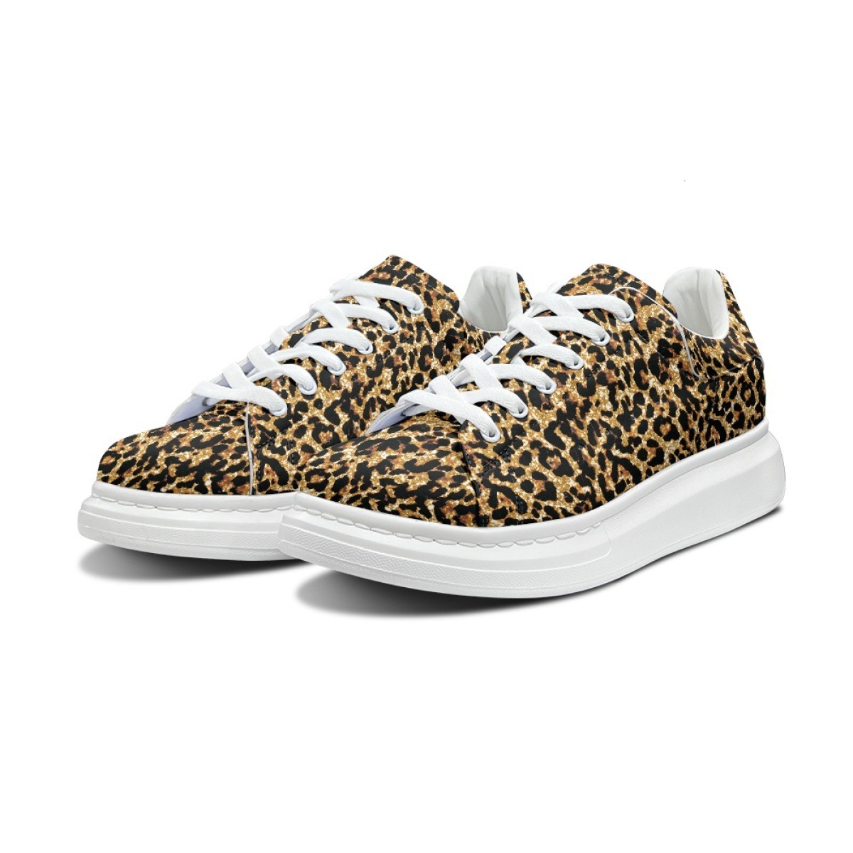 2025 New Sponge Cake Hollow Board Gold Leopard Pattern Thick Bottom Single Designer Fashion Casual Sports Women's Shoes White