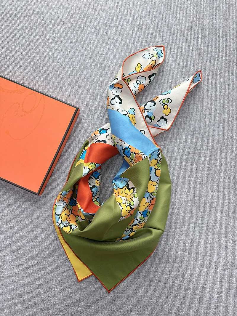 Flower silk scarf 100% shawls wan luxury 90x90cm scarf wen inspired luxury bandana sjaal 2025 dongdaemun luxury items X250324