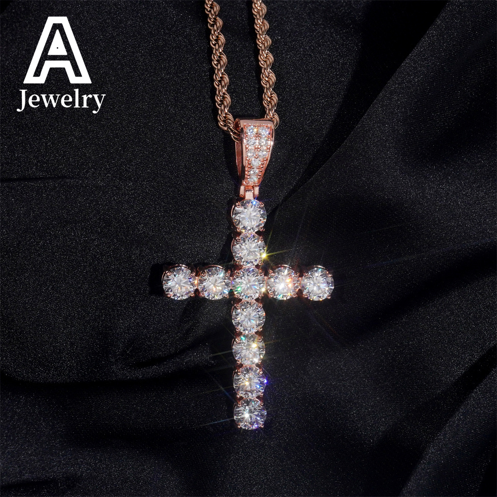 Pass diamond tester 925 silver vvs moissanite cross pendant fashion hip hop jewelry 6mm moissanite diamond cross pendant