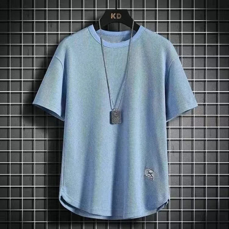 Mens Summer Trendy Simple Casual Short Sleeve T-shirts Y2K Harajuku Streetwear Appliques Tees Black White Round Neck Loose Tops 250324