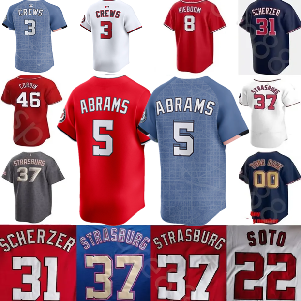Custom S-4XL City Connect Crews Abrams Strasburg Wood Rosario Gore Ruiz Lowe Garcia Jr. Bell DeJong Romero Adams Williams Jerseys