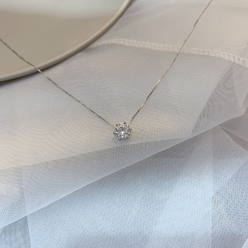 S925 silver single diamond necklace female Korean simple temperament flash diamond collarbone chain fashion pendant gift