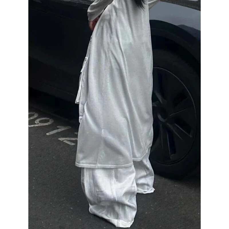 White Women Y2k Hip Hop Fashion Vintage High Waisted Cargo Jeans Streetwear Casual Loose Pockets Girl Wide Leg Denim Pants