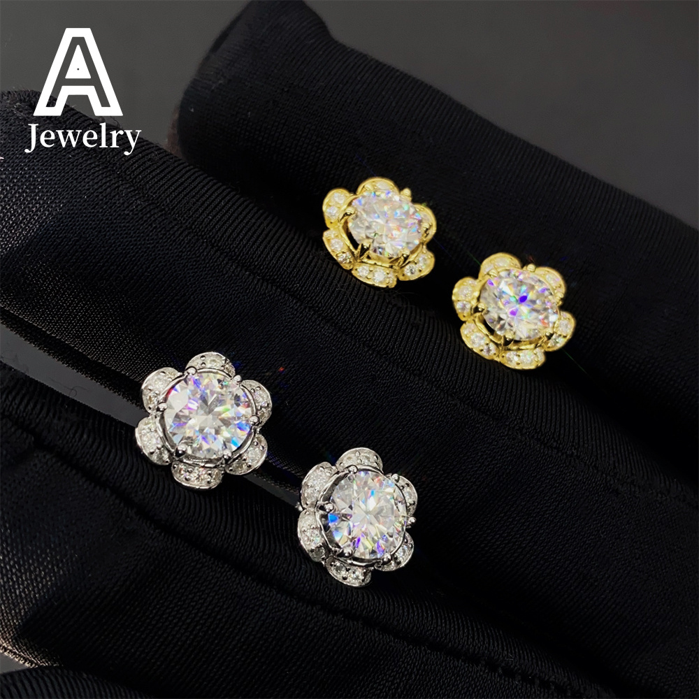 Moissanite Diamond Luxury Silver 925 Jewellery Earring Luxury Bridal Earrings Flower Stud Earrings For Women