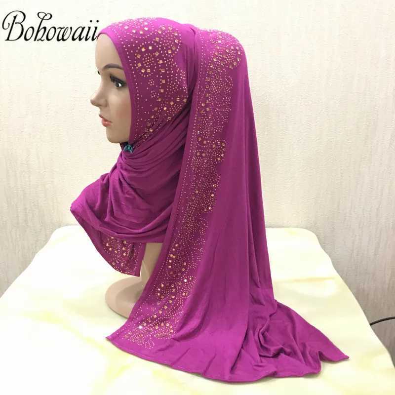 BOHOWAII Diamond Jersey Headband Scarf Muslim Fashion Turbine Women African Muslims Wrap Arab Trkiye Headband X250324