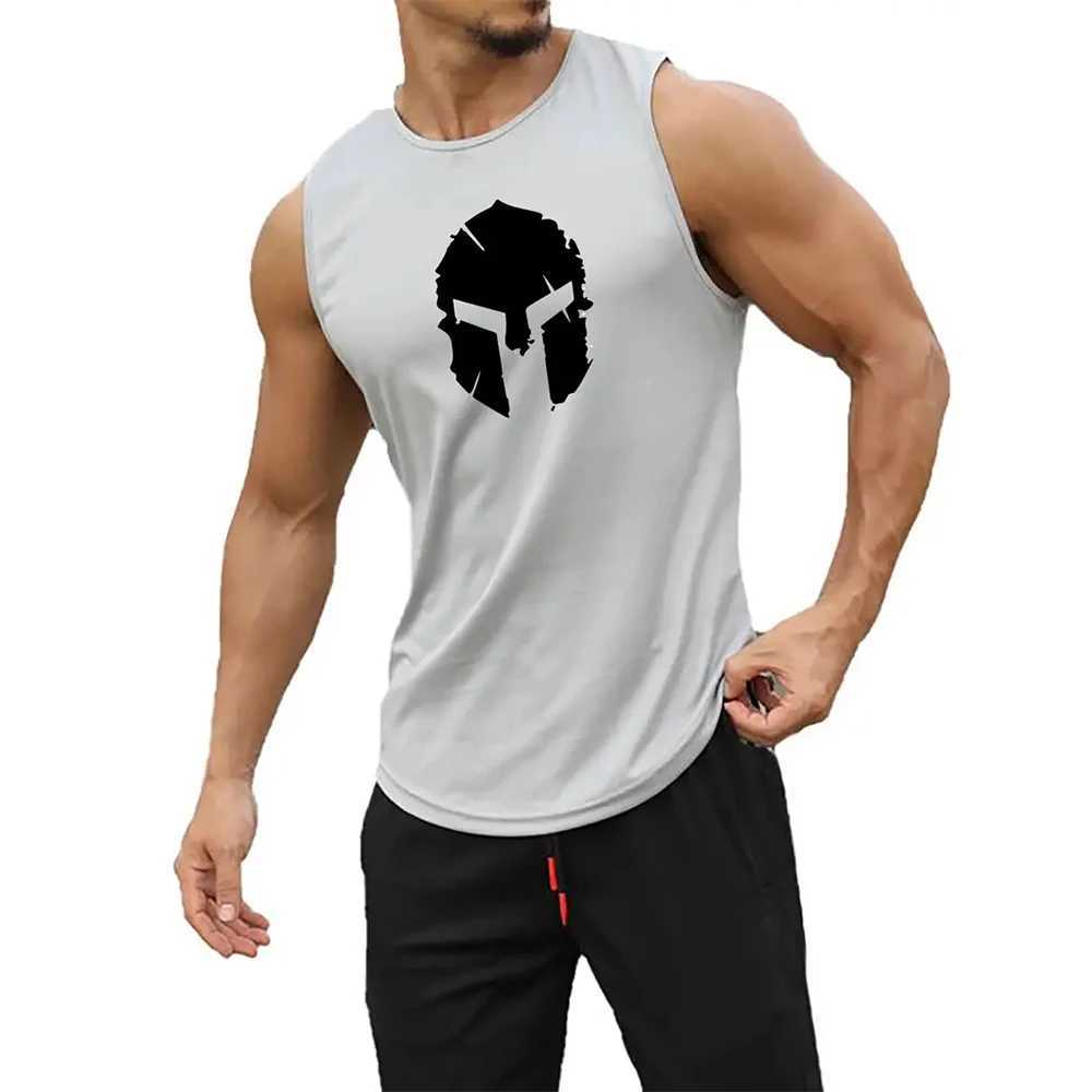 Summer mens sleeveless T-shirt fashion stand clothing Sparta print casual outdoor gym clothing mens O-neck zipper sportswear X250324