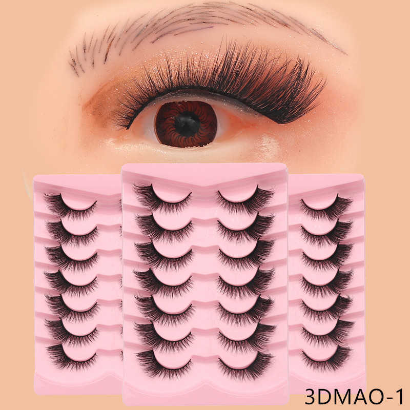 Cat eye fox series diagonal flying false eyelashes 7 pairs set thick and exaggerated curled multi-layer one-piece eyelashes W250324