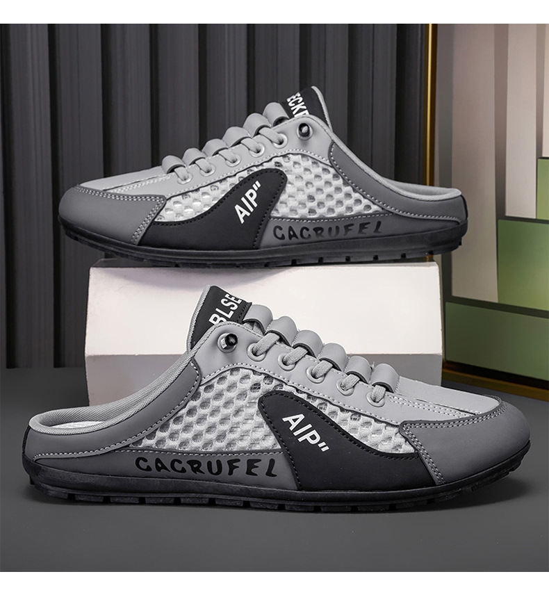 designer shoes 2025 Summer mesh breathable hole sandals for men thin style men's shoes Men's lazy one-step slip-on backless toe cap slippers