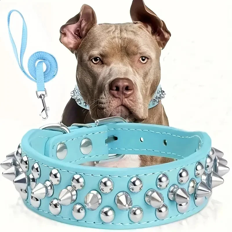 Spiked Dog Collar And Leash Set Rivet Leather Dog Collar Adjustable Dog Collar For Outdoor Walking 250320