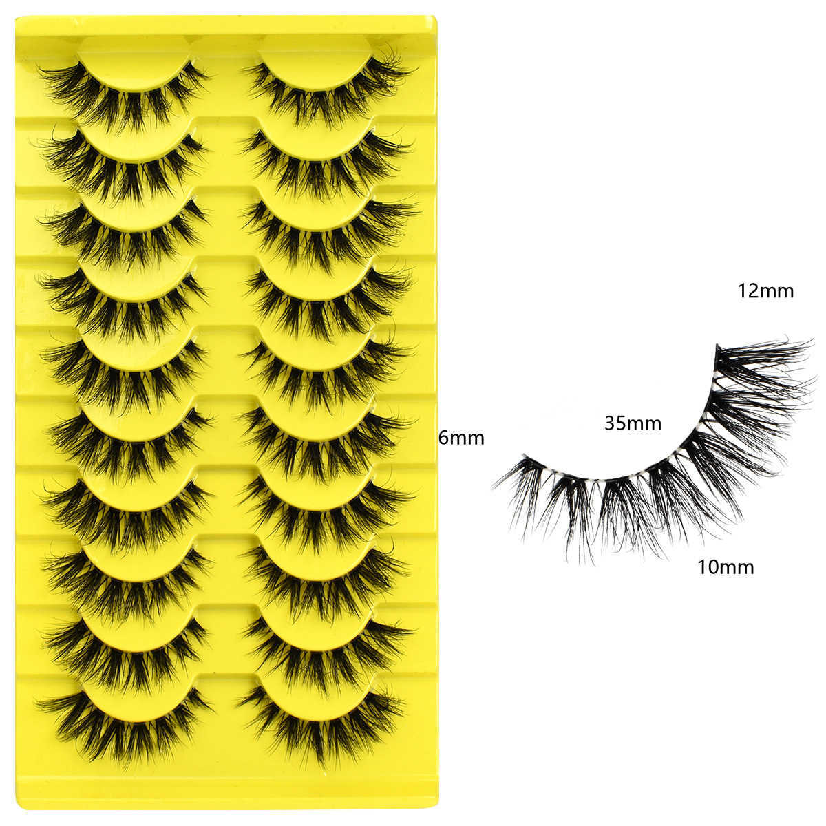 Ten pairs of curled transparent stem false eyelashes thick three-dimensional fluffy false eyelashes TEMU Xiyin W250324