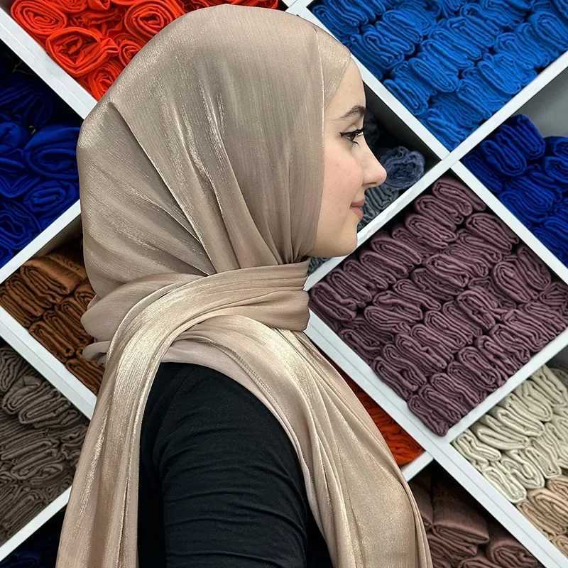 New breathable Cool Island satin scarf smooth crepe long towel shimmering shawl shiny silk headscarf long shawl X250324