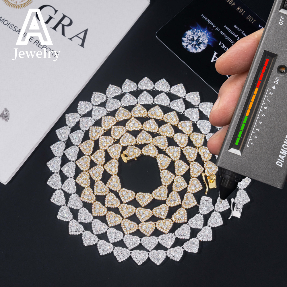 Hip Hop Jewelry 8MM Heart Shape Necklace Diamond Iced Out Cuban Link Chain Moissanite Necklace Bracelet For Men Women
