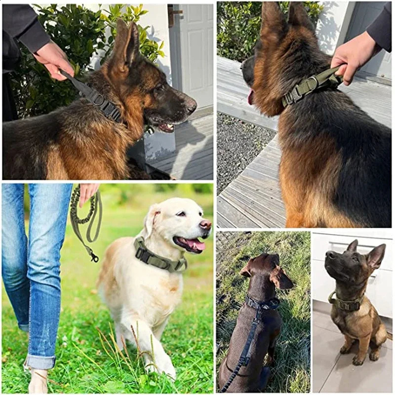 Durable Tactical Dog Collar Leash Set Adjustable Military Pet Collar Leash Medium Large Dog German Shepherd Training Accessories 250320