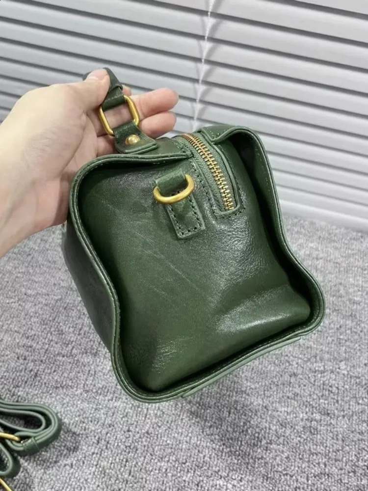 Real Leather Cowhide Women Boston Bag Vintage Tote Handbag Office Ladies Casual Single Shoulder Zipper Crossbody Pillow Bags 250317