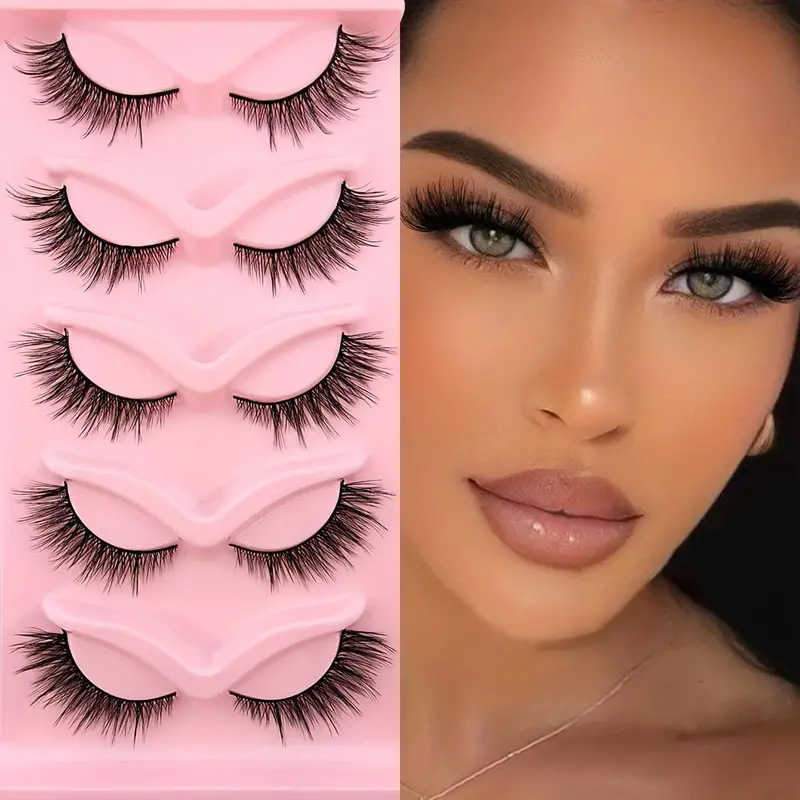 Five pairs of hard stem fake eyelashes with elongated tail natural cross thick and slanted fly elongated eyelashes W250324