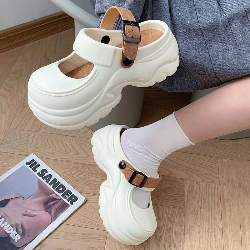 Buckle Strap Thick Bottom Mary Jane Women Mix Color Chunky Platform Slippers Woman Summer Fashion Eva Wedge Heel Sandals