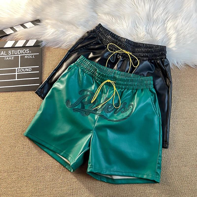 Men's Shorts Leather Black Green Board Yellow Drawstring Shortpant Men Women Beach Holiday Travel Short Pants Pockets