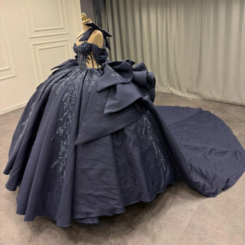 Black Princess Quinceanera Dresses Sequin Appliqued Lace Beading Tull Bow Sweet 16 Dress Sweetheart Off Shoulder Ball Gown Vestidos 15 Anos