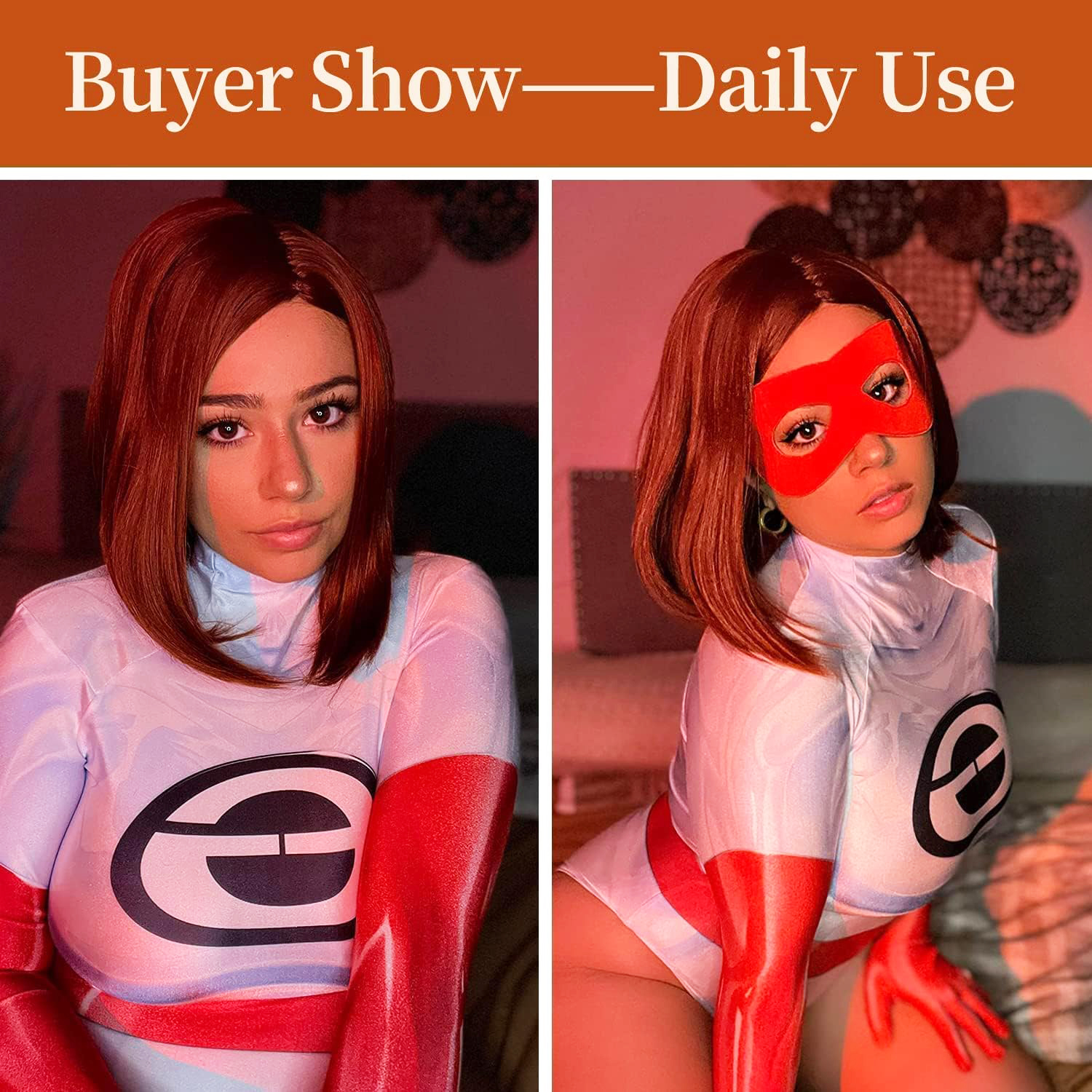 Short Bob Red Wigs for Women Neck Length Full Wig Natural Honey Red color Looking with Wig Cap(12 inch)