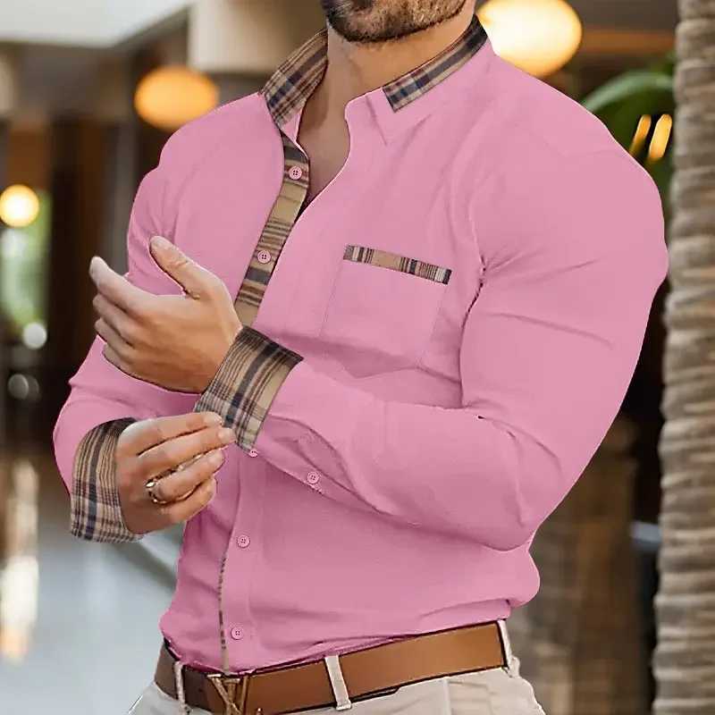 Mens shirt button down casual shirt pink long sleeved colorful folding daily resort clothing fashionable casual comfortable X250324