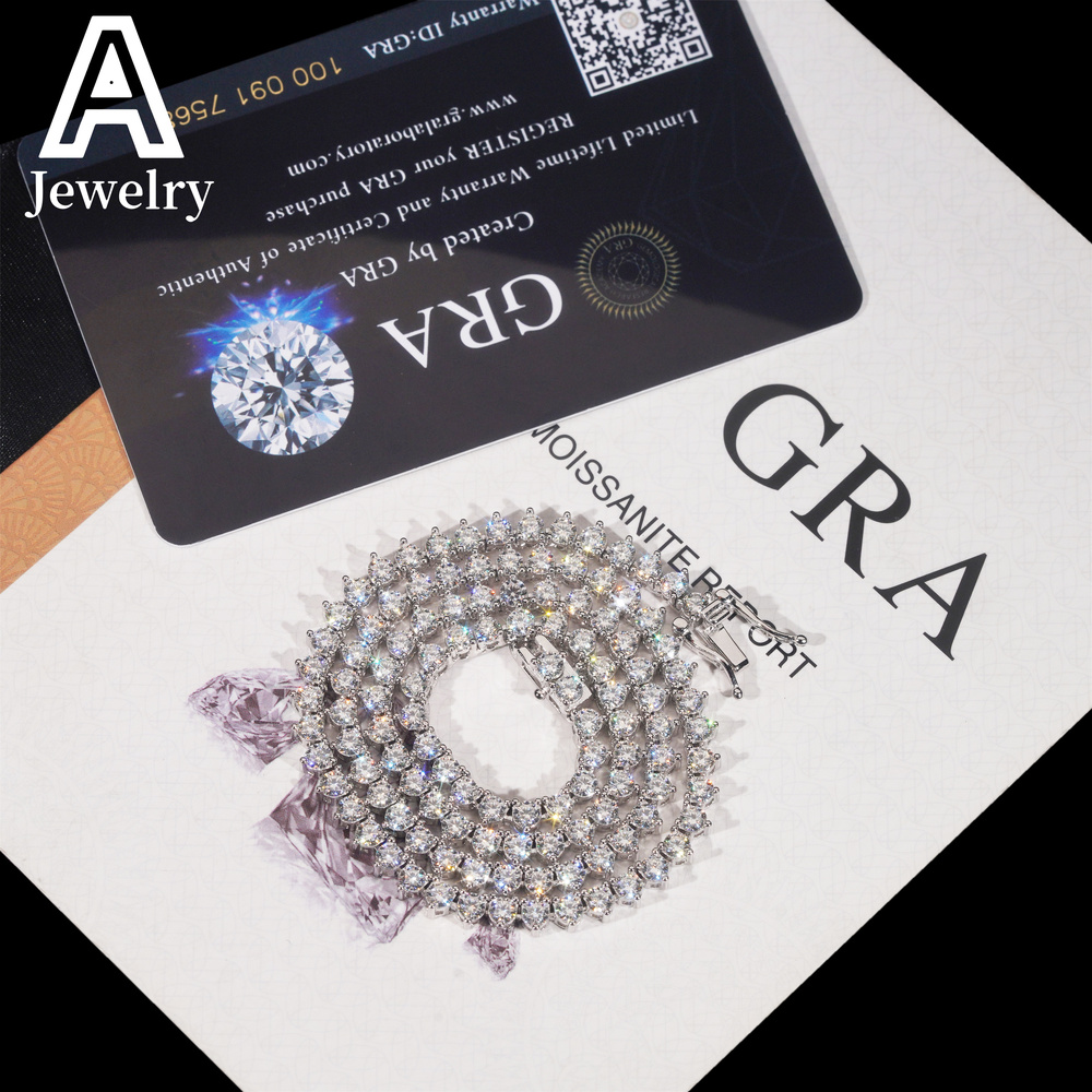 Stock Elegant Style Female 3 claws Prong Setting 925 Sterling Silver Hip Hop Jewelry Moissanite cluster Tennis Chain