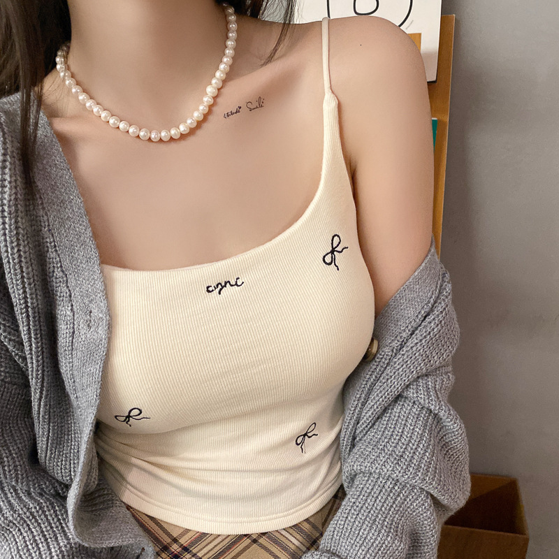 Butterfly Knot With Chest Cushion Vest Women's Inner Layer 2025 Autumn And Winter New Style Beautiful Back Base White Small Suspender Warm Top