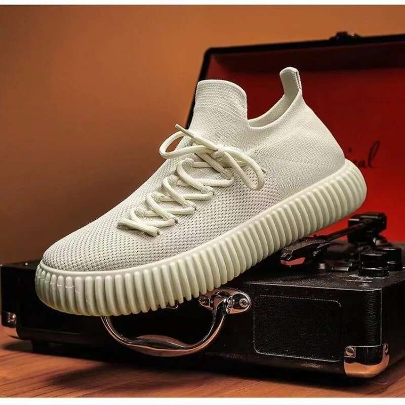 Solid Fashion Knitting Casual Shoes Men Super Light Breathable Stretch Socks Sneakers Slip on Tenis Mascuo Black ato