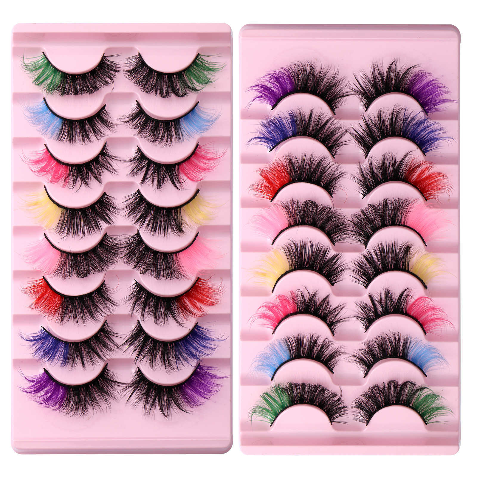 High imitation mink fur colored false eyelashes simulate thick and curled eyelashes for 8 pairs of eyes W250324