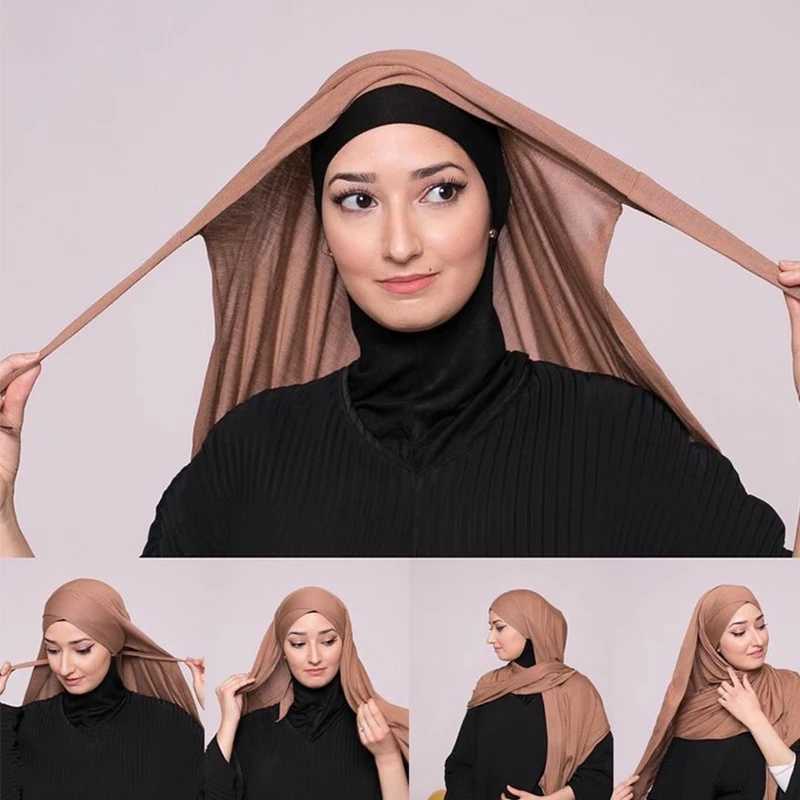 Muslim cross tie instant headscarf good elasticity scarf soft turbo plain weave packaging X250324