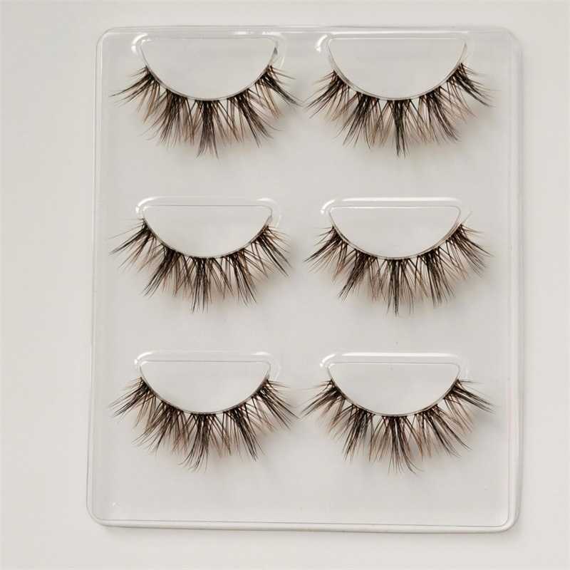 Black brown thick transparent stem false eyelashes imitating mink fur material curled and clustered soft stem stage makeup GM35 W250324