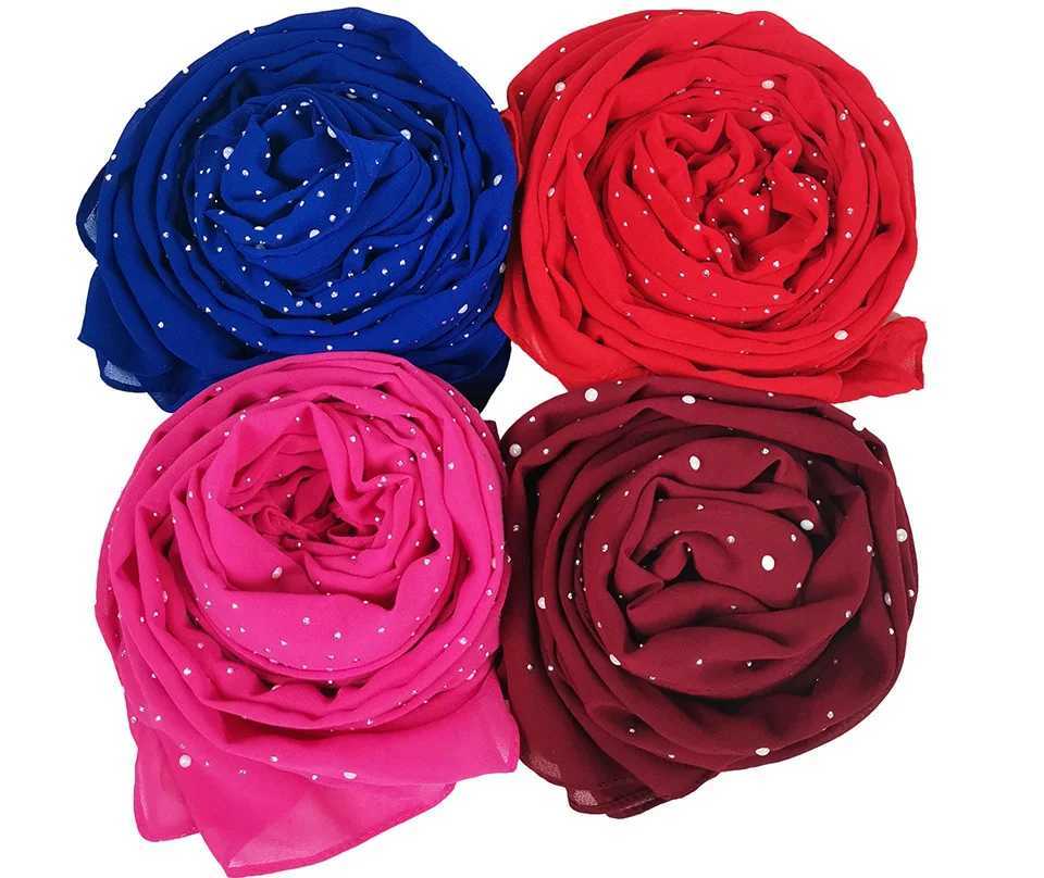 Fashion plain weave diamond bead bubble chiffon headscarf shawl wrapped headscarf suitable for Wan Foard Sjaal hat Cachecol 180 * 75cm X250324