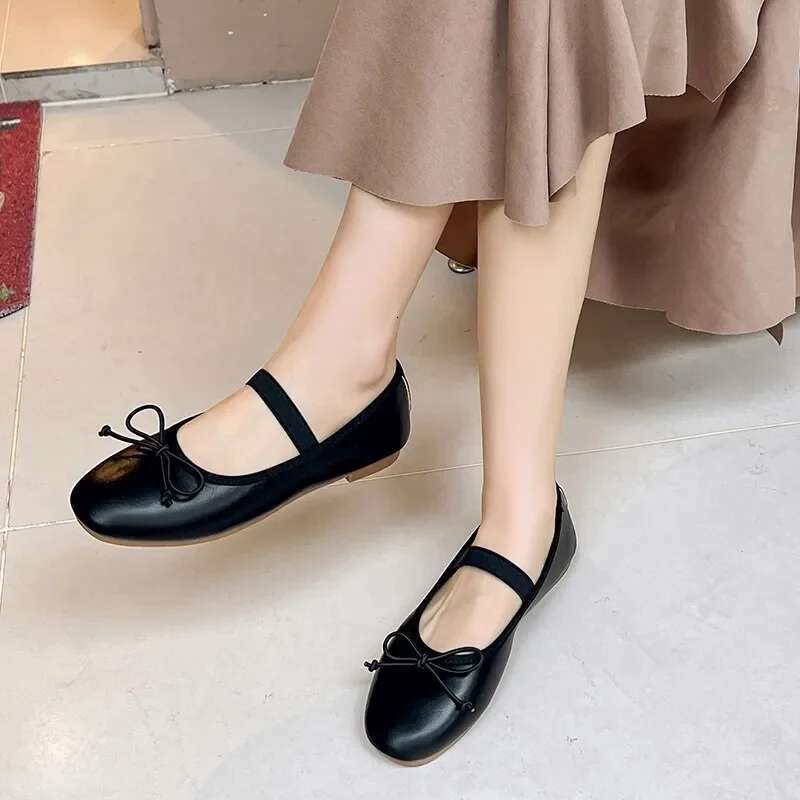 Sier Bowtie Mary Jane Flats Shoes Women Round Toe Patchwork Plaid Leather Loafers Flat Shoe Woman atillas Mujer