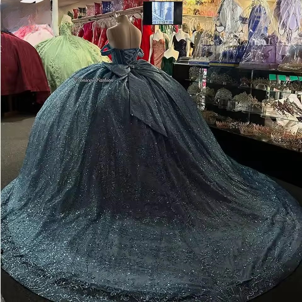 Customized Lace Quinceanera Off The Shoulder Crystal Beads Corset Ball Gown Sweet 16 Dress Vestidos De XV Anos