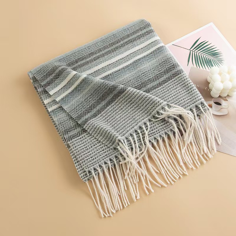 T348 striped cashmere tassel scarf for women high-end contrast color versatile thick warm neck scarf